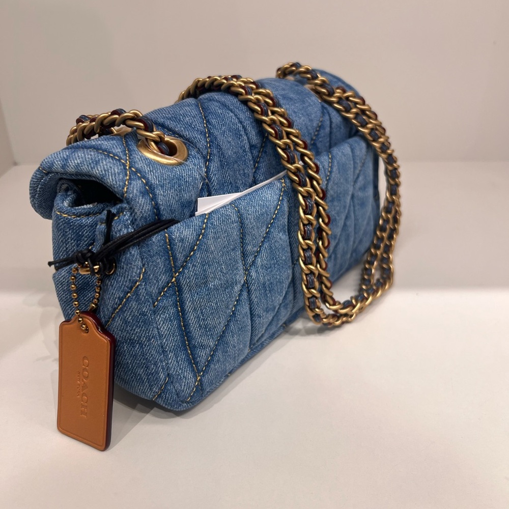 Coach Blue Quilted Shoulder Bag with Gold Chain - Picture 2 of 14